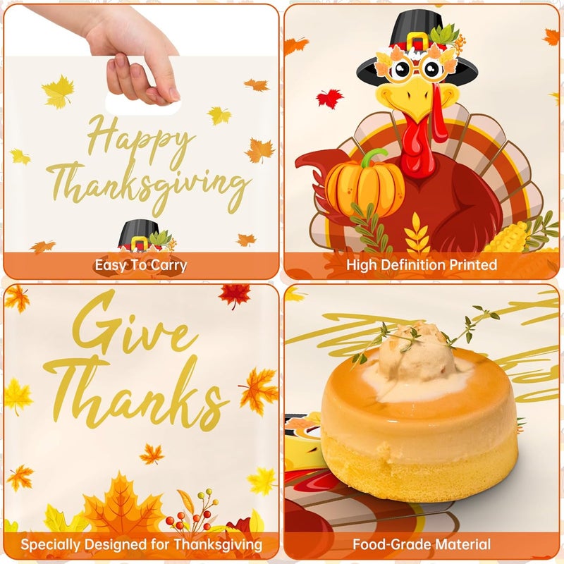 PERFQU 40 Pcs Thanksgiving Gift Bags - Happy Thanks giving Goodie Bags, Plastic Fall Maple Leaves Pumpkin Give Thanks Turkey Treat Candy Favor Tote Bags with Handles for Autumn Thanksgiving Party Favors Bulk - Image 4